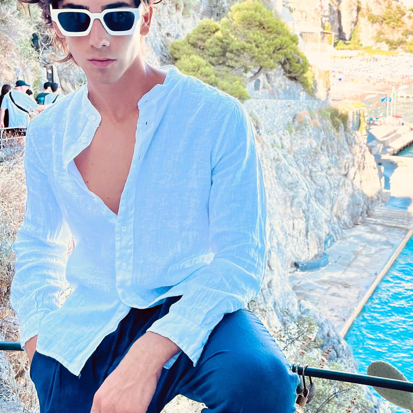 Camicia In Lino con Collo Coreano by New Gersi