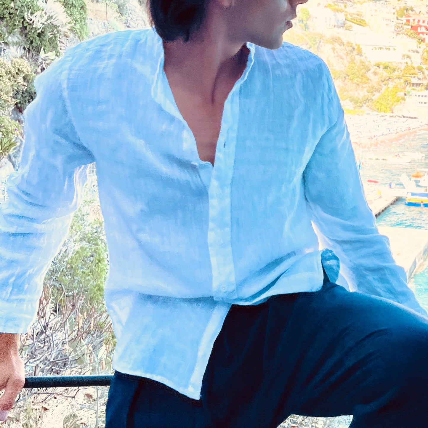 Camicia In Lino con Collo Coreano by New Gersi
