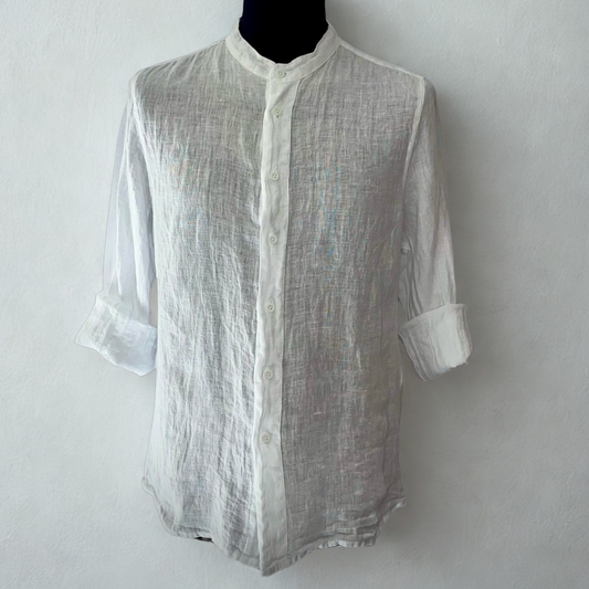 Camicia In Lino con Collo Coreano by New Gersi