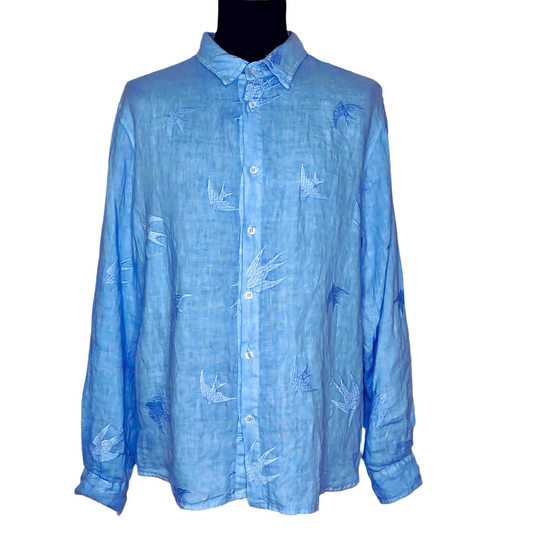 Camicia di Lino con le Rondini Ricamate NGS1